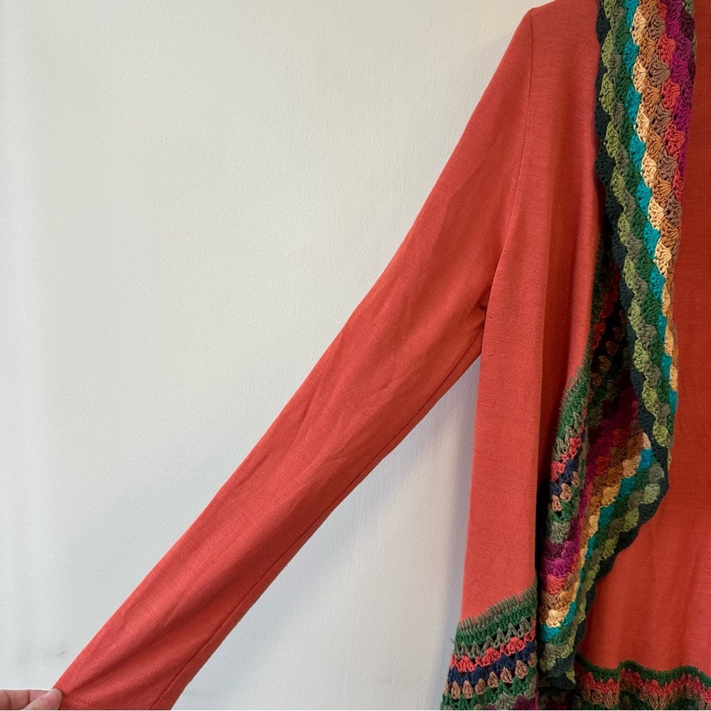 Double Zero Multicolor Crochet Ruffle Open Front Cardigan - Picture 2 of 7